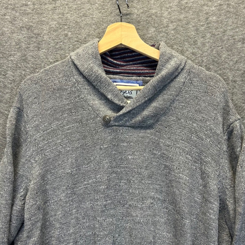 Jos A Bank 1905 Mens L Shawl Collar Sweater Marled Grey Cotton Pullover Button